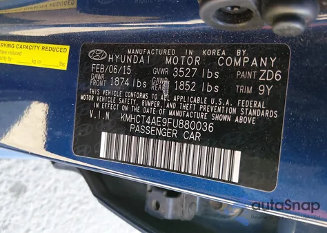 2015 Hyundai Accent Gls из США, поврежденный, VIN KMHCT4AE9FU880036